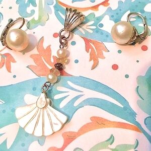 🦋 Vintage Sterling/925 Mother of Pearl Pendant & Earring🦋